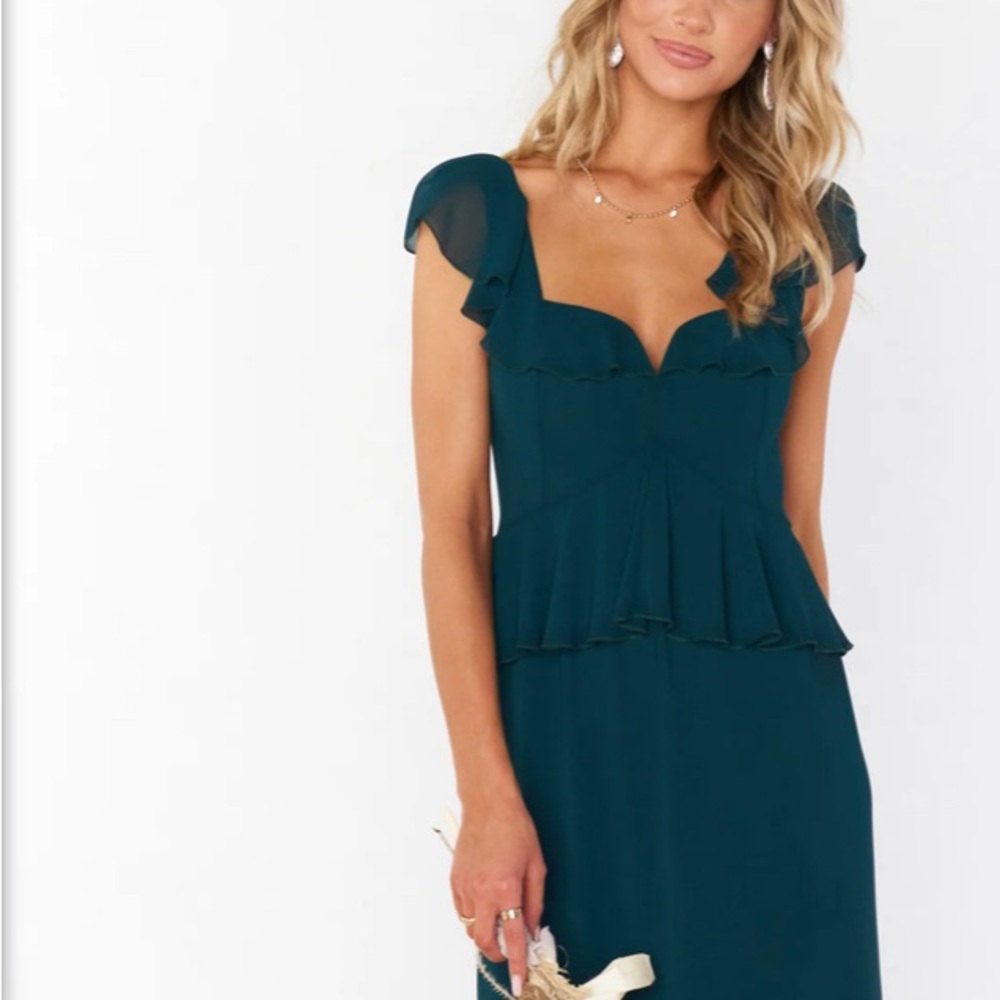 MUMU Reese Ruffle Dress. Dark Green. Brand new with tags.